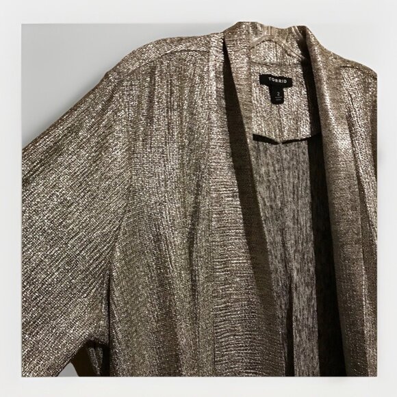 Torrid Womens Open Front Dressy Metallic Silver Long Sleeve Cardigan Size 2 - Picture 3 of 6